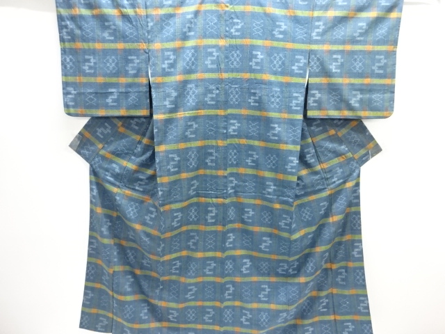 JAPANESE KIMONO / MAWATA TSUMUGI / WOVEN GRID & ABSTRACT PATTERN